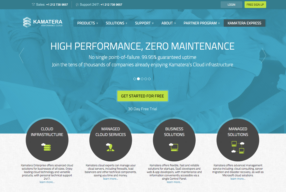 kamatera cloud hosting homepage