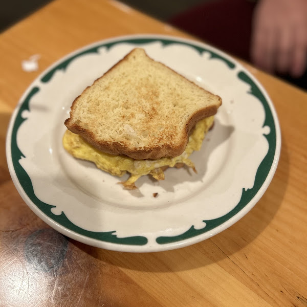 Breakfast sandwich. My son has no allergies so he can eat as plain jane as he chooses 🤷🏼‍♀️ but he still said it was delicious and inhaled it in like 3 minutes 😆