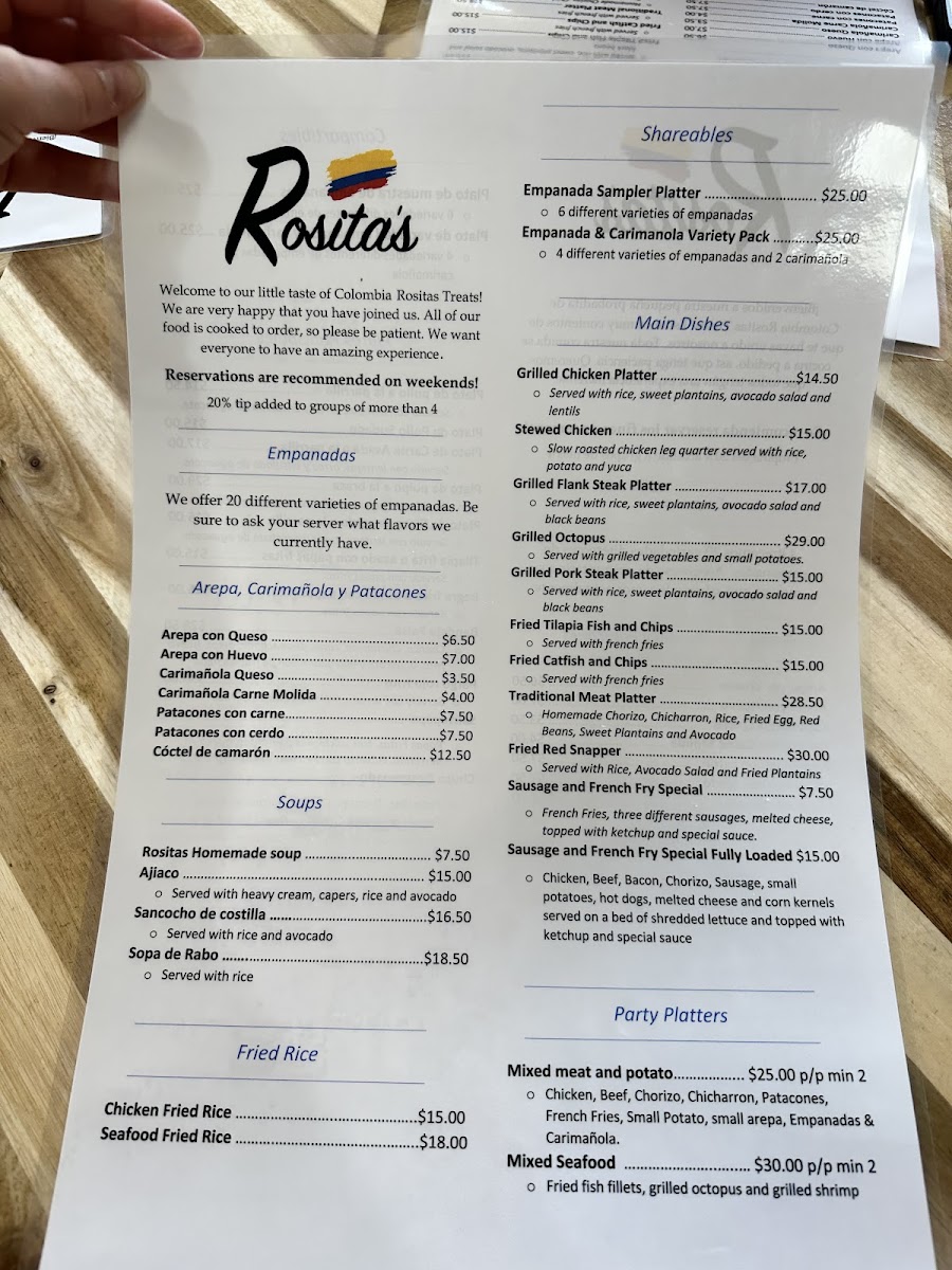 Rositas Treats gluten-free menu
