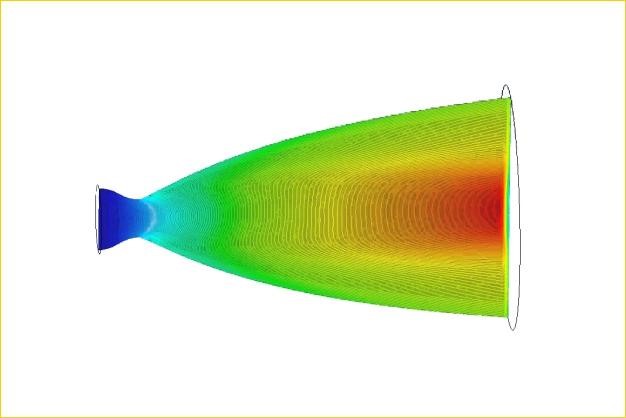 ANSYS - Распределение скоростей потока в сопле жидкостного ракетного двигателя