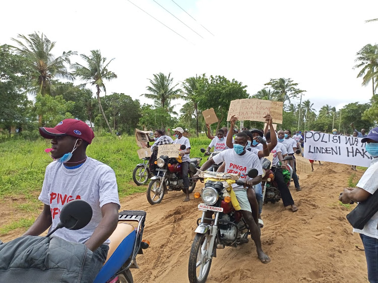 Ngerenya residents in Tezo, Kilifi county, protest harassment and misconduct by officers from Ngerenya police station on July 22.