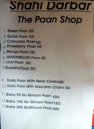 Shahi Darbar menu 