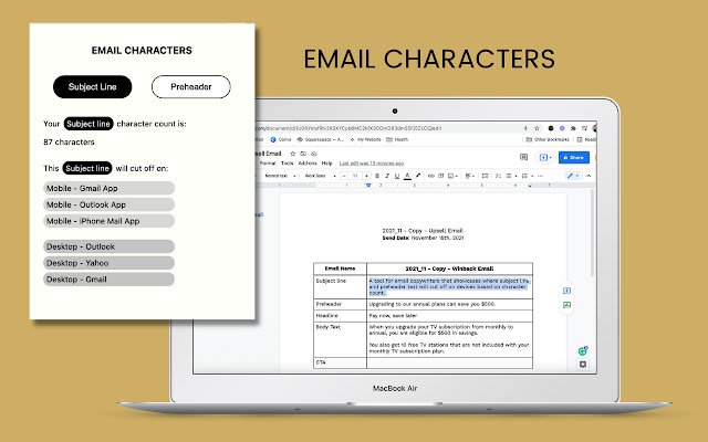 Email Characters chrome extension