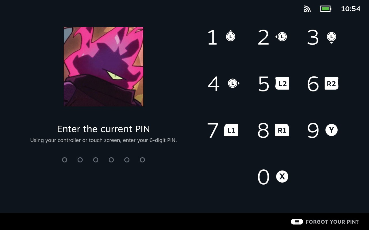 Image of the Steam Deck device PIN lock screen.