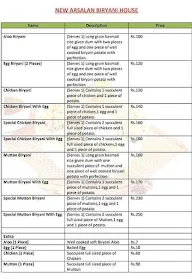 New Arsalan Biriyani House menu 1