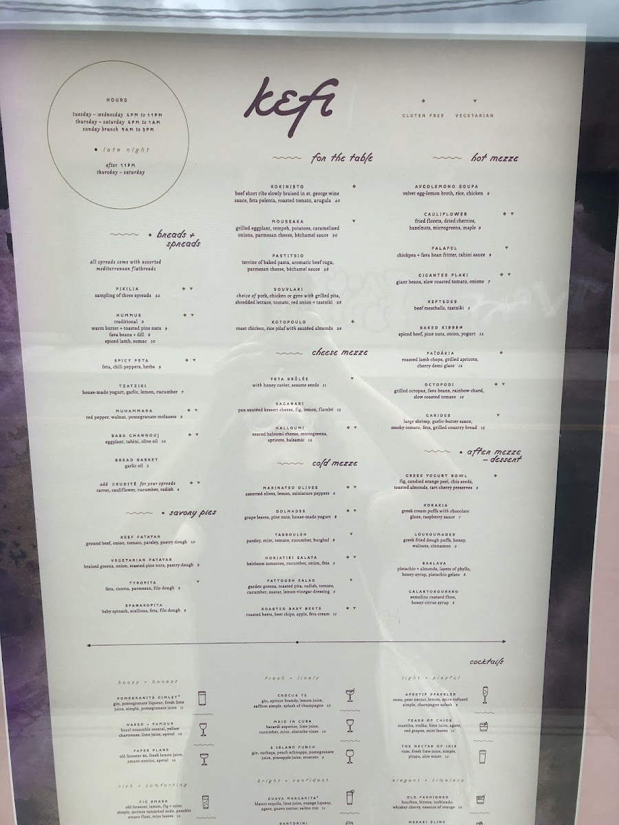 Kefi gluten-free menu