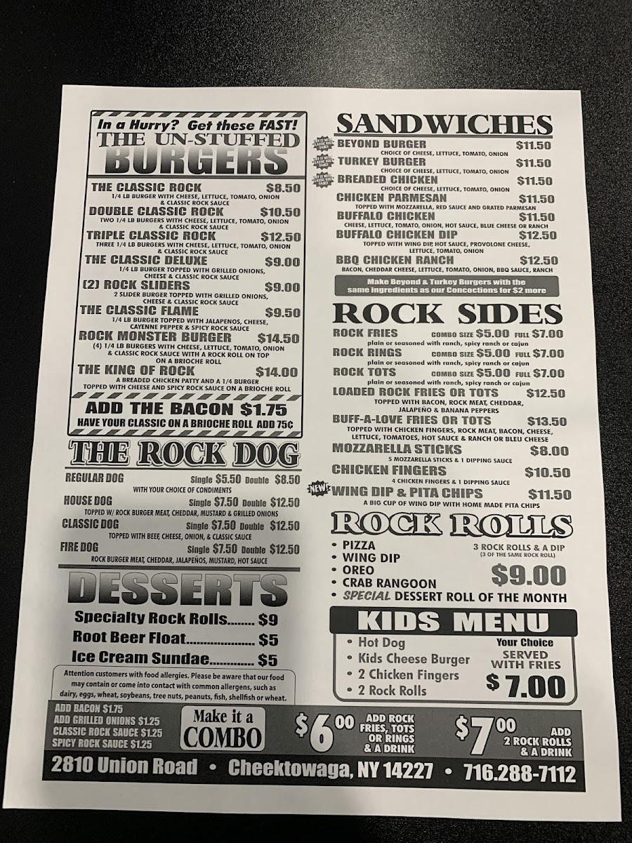 Rock Burger USA gluten-free menu