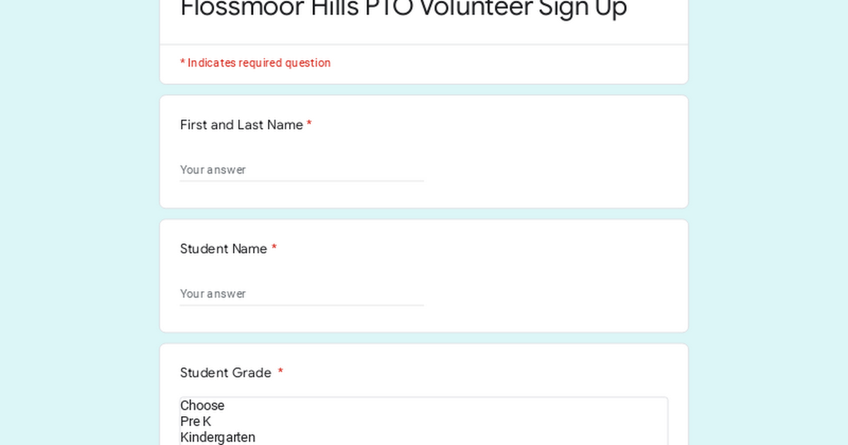 Flossmoor Hills PTO Volunteer Sign Up