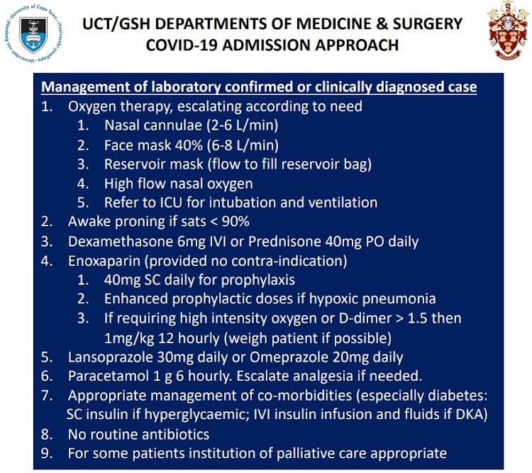 The admission guide developed for Covid-19 patients at Groote Schuur Hospital in Cape Town.