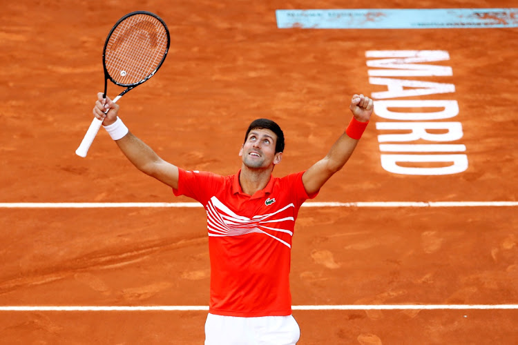 Novak Djokovic celebrates winning the final against Greece's Stefanos Tsitsipas. Picture: REUTERS / JAVIER BARBANCHO