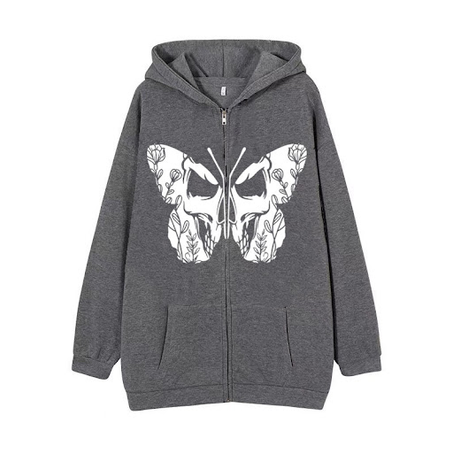 Title 6, Casual Cardigan Dark Butterfly Print Zip Sweats...