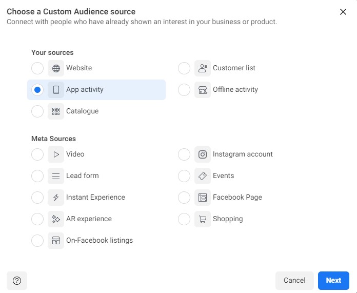 create retargeting campaigns by using in-app activity