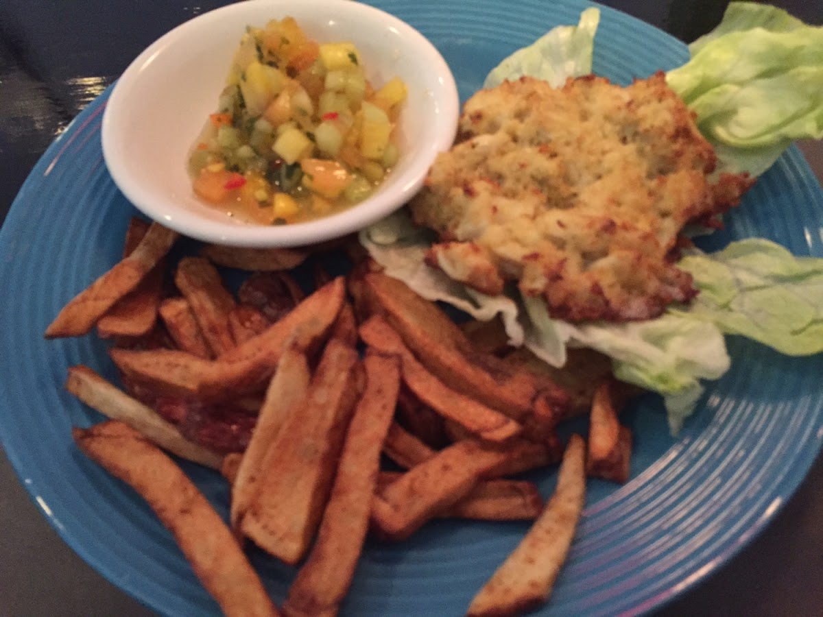 Gluten free crab cake & hand cut fries.