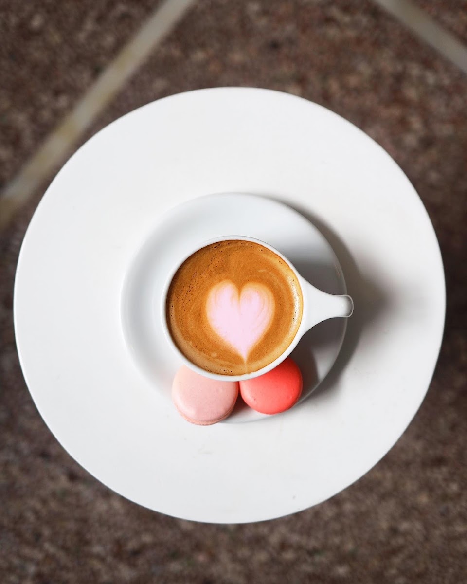 French Macarons and cappuccino from Cafe Disco, bakery and café