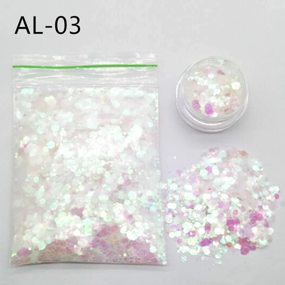 10g grote nail art pailletten, gemengde glitter en glinsterpoeder. Creëer oogverblindende en gepersonaliseerde nagelkunst voor elke gelegenheid.