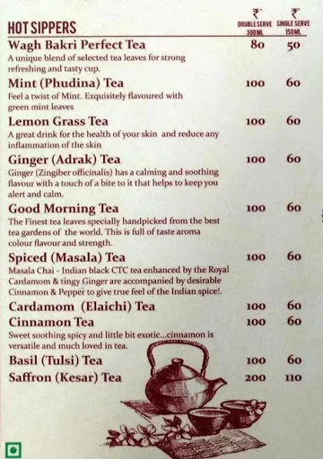 Wagh Bakri Tea Lounge menu 