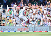 The Proteas' Lungi Ngidi celebrates the wicket of Jasprit Bumrah of India on day one of the second Test at Newlands on Wednesday. 