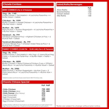 Chawla Chicken menu 