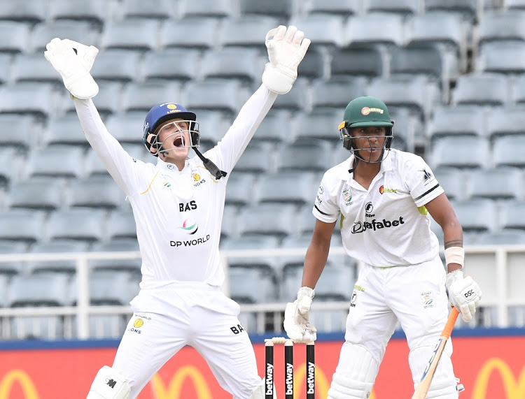 Ryan Rickelton of the Lions appeals to the umpire for Kyle Jacobs of the Warriors' dismissal during a match at Wanderers Stadium in Johannesburg, February 19 2023. Picture: SYDNEY SESHIBEDI/GALLO IMAGES