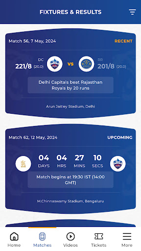 Screenshot Delhi Capitals Official App