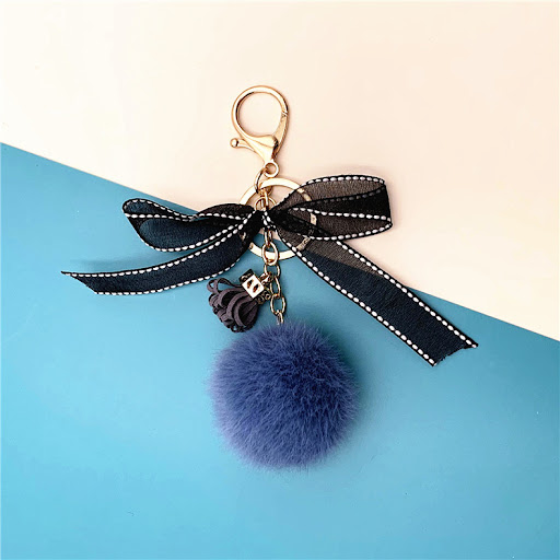 Title 8, Bowknot Keychain Lace Fur Ball Bag Plush Pendan...
