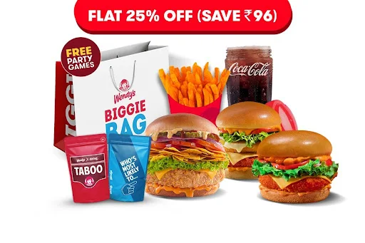 Flat 25% Off On 3 Premium Non Veg Burgers + Fries + Beverage