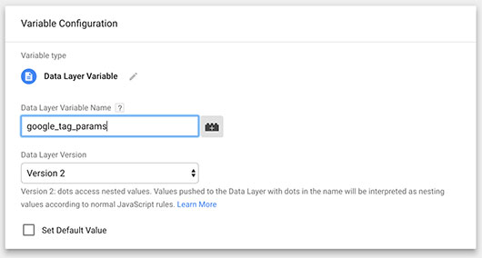 Create data layer variable google_tag_params