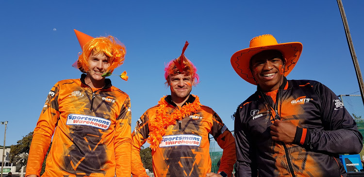 Nelson Mandela Bay Giants players, from the left, Carmi Le Roux, Heino Kuhn and Dyllan Matthews get into the “Gees” ahead of the first Mzansi Super League T20 clash at St George’s Park on Friday