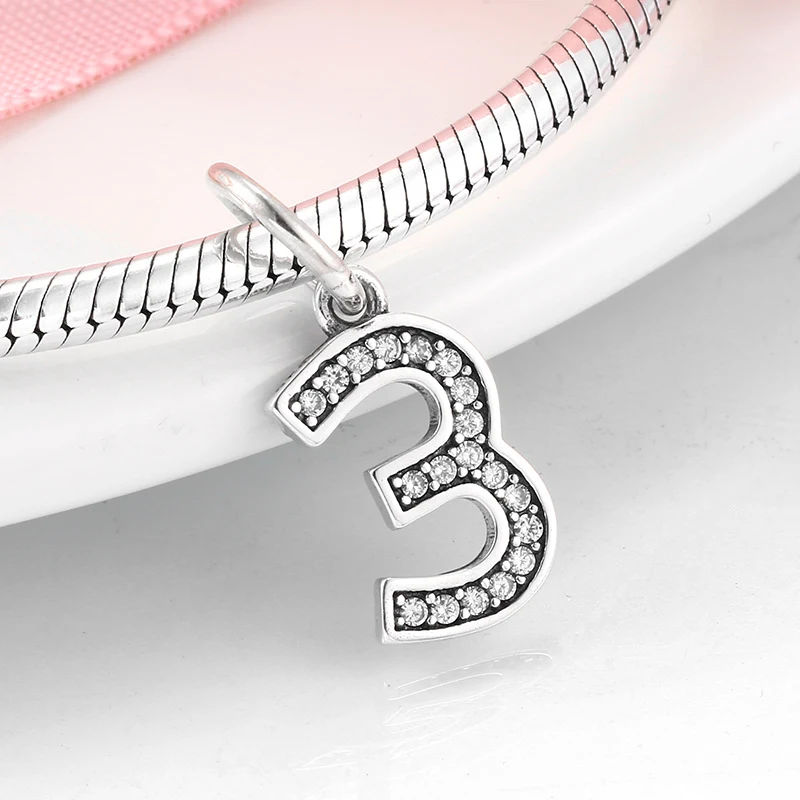 Pingente de zircônia com dez números, prata esterlina S925, acessórios DIY para joias, crie peças únicas e personalizadas.