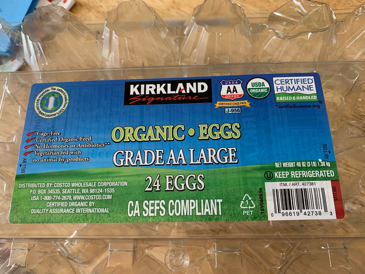 Organic Free-Range Grade A Extra Large Eggs - Kirkland - 54 oz