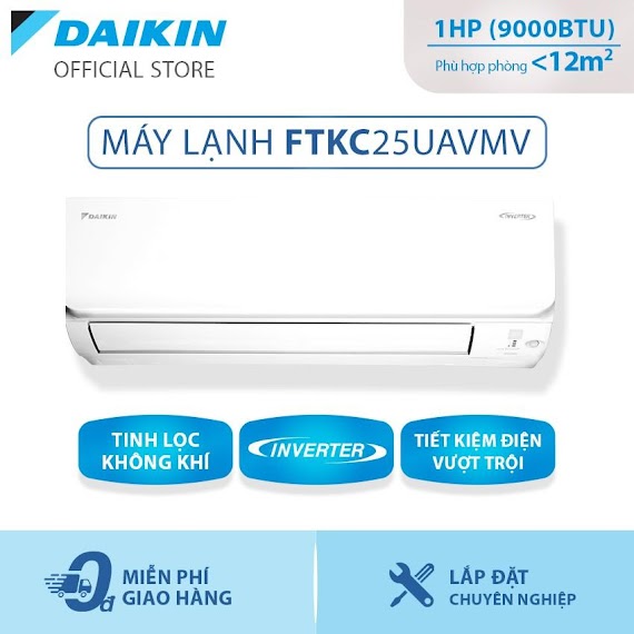 Máy Lạnh Daikin Inverter Ftkc25Uavmv 1Hp (9000Btu) - Tiết Kiệm Điện Vượt Trội - Luồng Gió Coanda - Tinh Lọc Không Khí - Khử Ẩm 25% - Hàng Chính Hãng