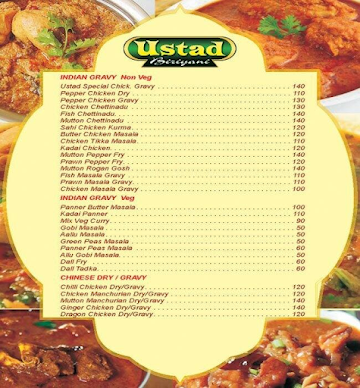 Ustad Biriyani menu 