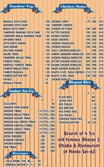 Bhaiya Ji Dhaba & Restaurant menu 