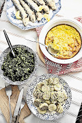 AMA-YUM: Clockwise from left, morogo, sweetcorn bake and grilled amadumbe