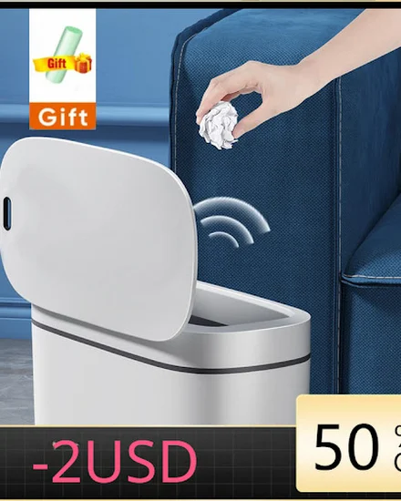 14L Smart Trash Can USB Charging Automatic Waste Bin for ... - 0