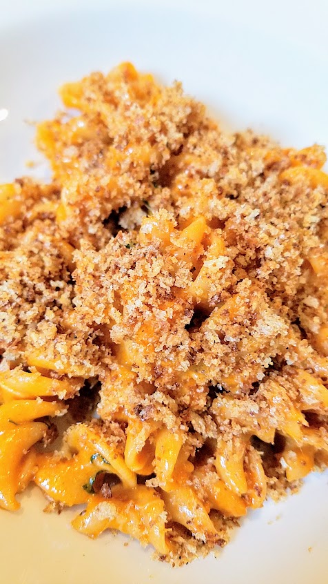 A Look at Il Solito PDX, Fusilli Alla Arrabbiata, with spicy tomato sauce, dungeness crab, breadcrumbs, and calabrian chili