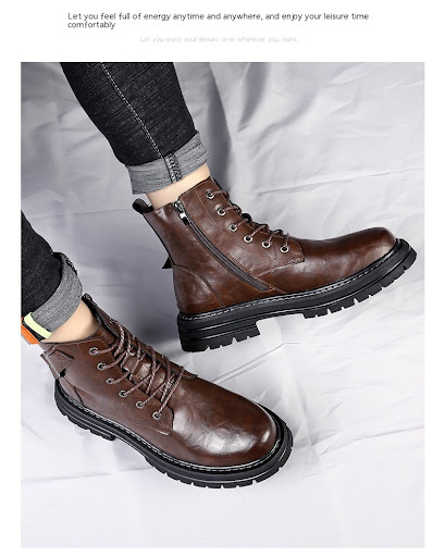 Title 16, Autumn and Winter Cowhide Casual Mens Boots, T...