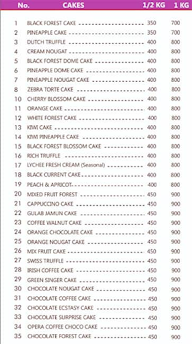 Splendid Cakes menu 1