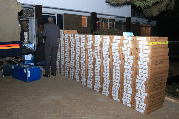 Part of the 700 laptops seized in an operation in Loresho, Nairobi on August 13, 2018.