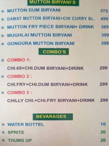 DAWAT BIRYANI HOUSE menu 