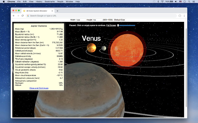 3D Solar System Simulator chrome extension