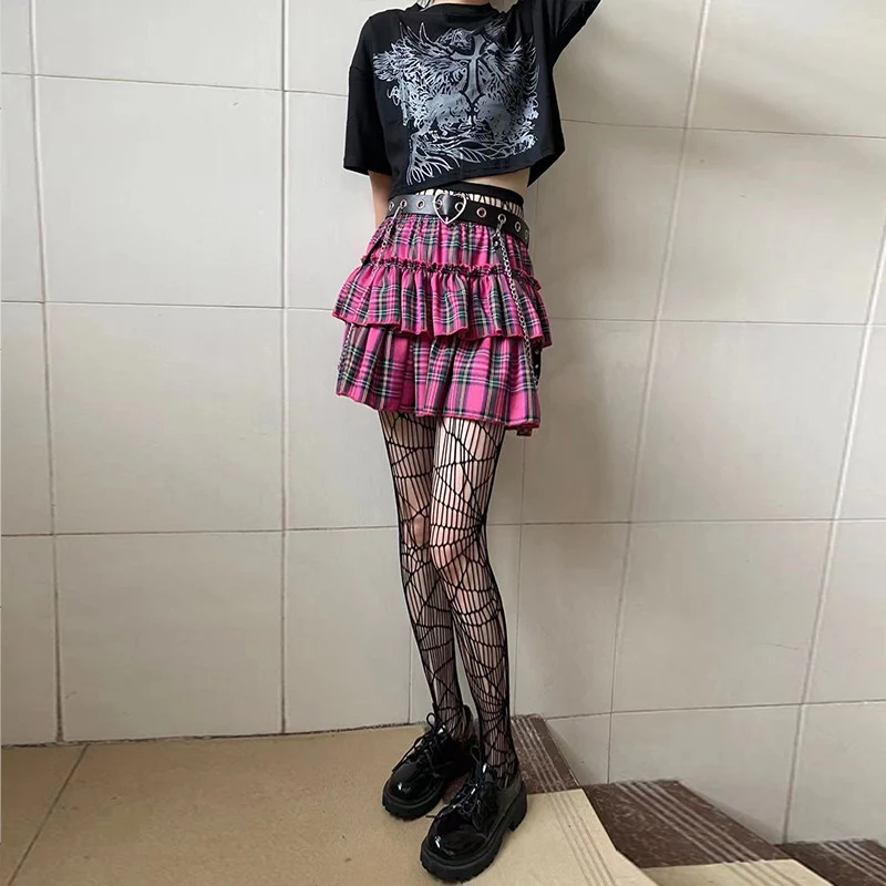 Women's High Waist Fungus Plaid A-Line Half-Length Slim-Fit Pleated Miniskirt, stylish and flattering for any occasion.