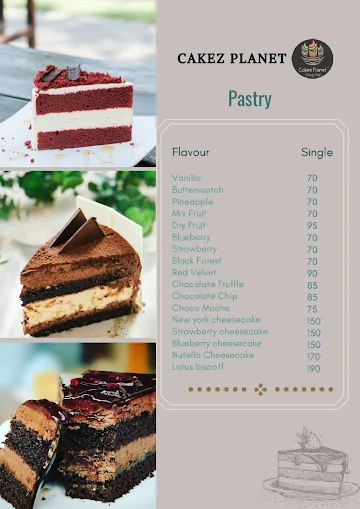 Cakez Planet menu 