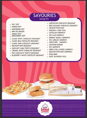 W S Bakers menu 