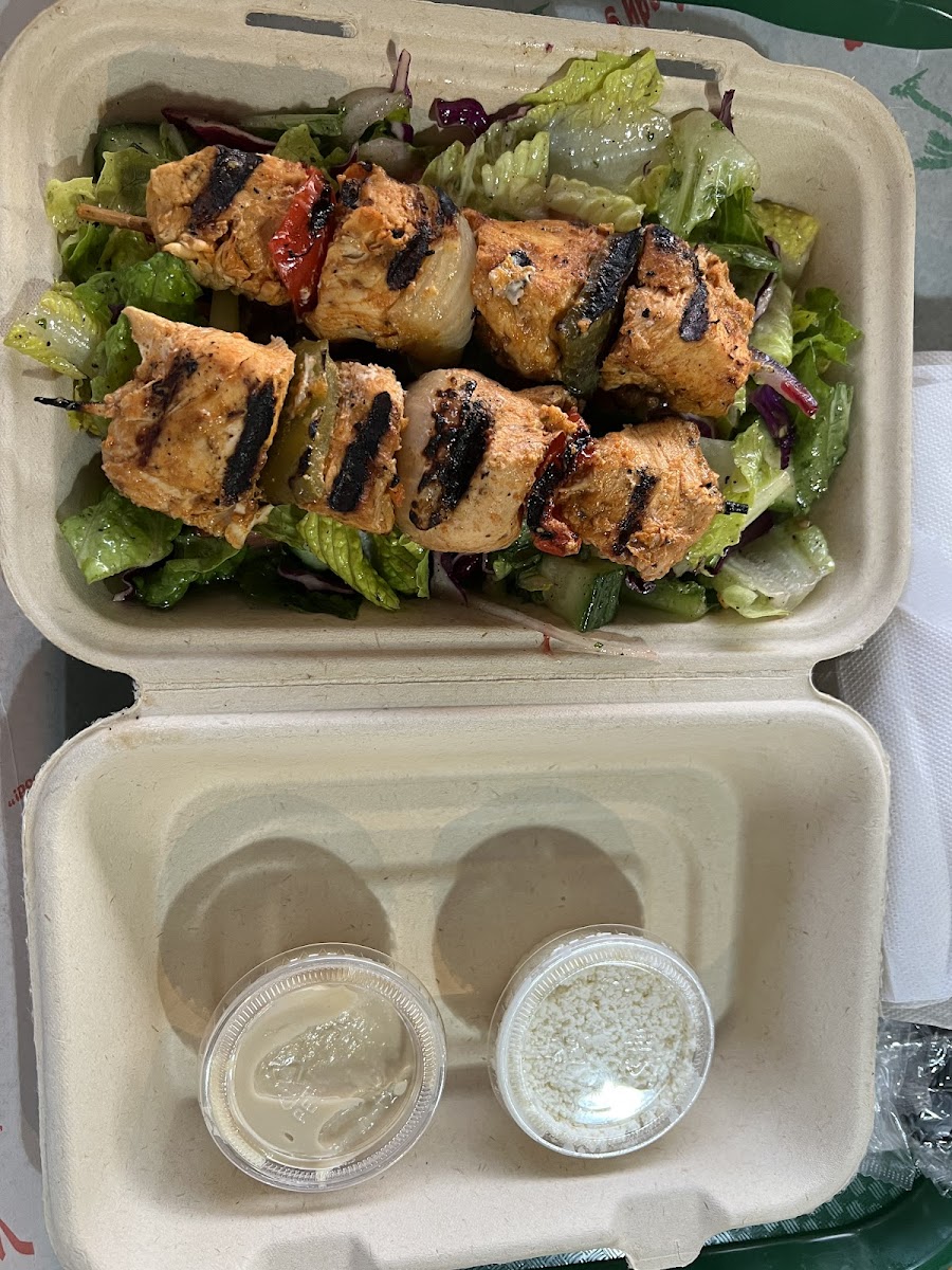 Chicken Kabob Entree Salad - side of feta & hummus