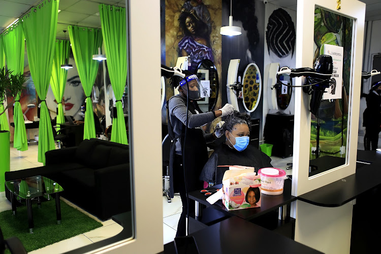 A salon and training facility in Braamfontein, Johannesburg on June 29. President Cyril Ramaphosa announced hairdressers, beauticians and spas will be able to operate under the advanced level 3 of lockdown.