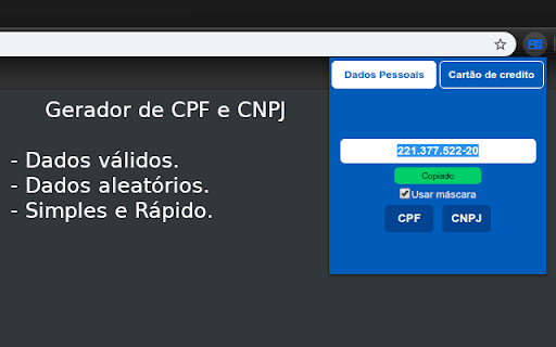 Gerador de CPF, CPNJ e Cartão