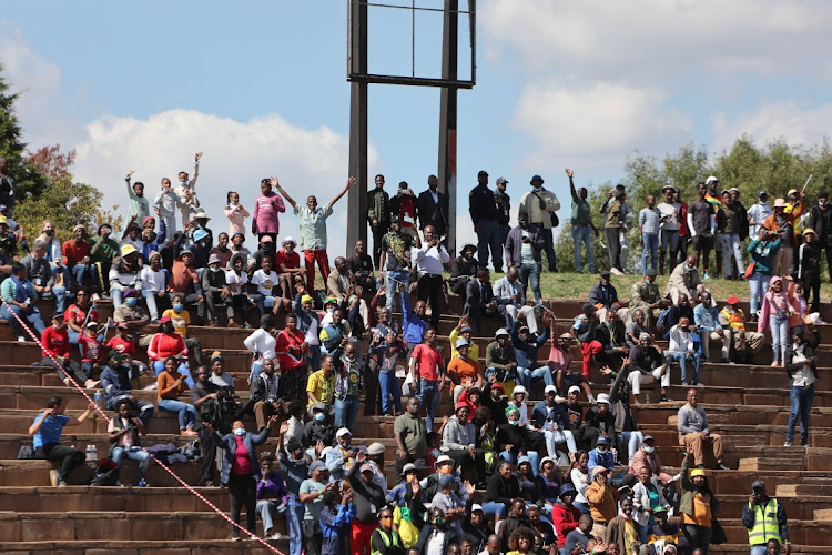 Crowds gather to catch a glimpse of President Cyril Ramaphosa, 27 April 2022, at the Kees Taljaard Stadium in Middelburg, Mpumalanga, where the official presidential commemoration of Freedom day was observed.