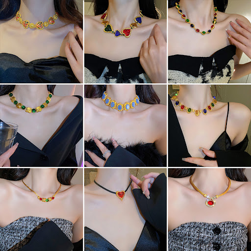 Title 1, Diamond Color Geometric Heart Shape Necklace Re...