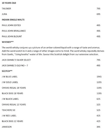 Sutra, The Lalit Ashok menu 